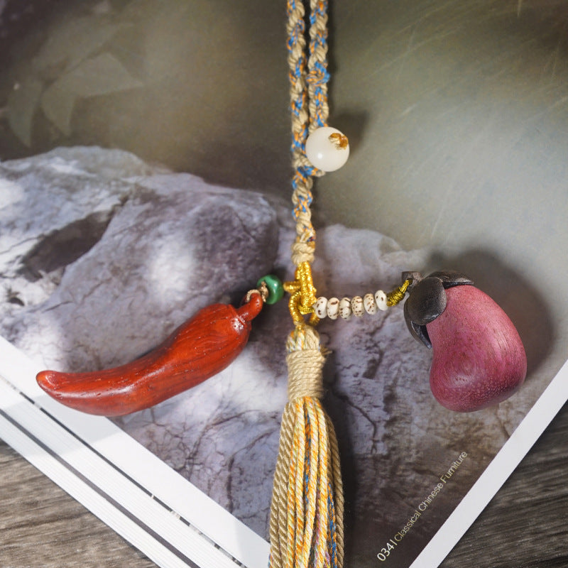 Symbolic Charm – “Big Red & Purple” Eggplant and Chili Tassel Pendant
