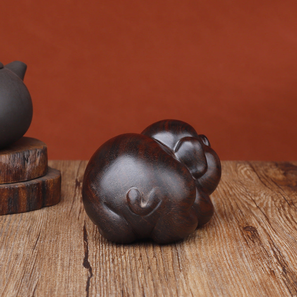 Hand-Carved Ebony Pig Statue – Symbol of Fortune and Joy (8cm)