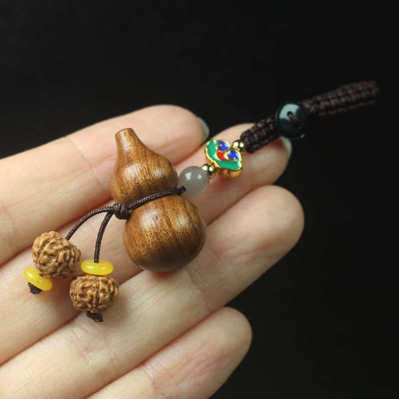 Mini Gourd Pendant – Green Sandalwood or Rosewood with Bodhi Beads & Cord