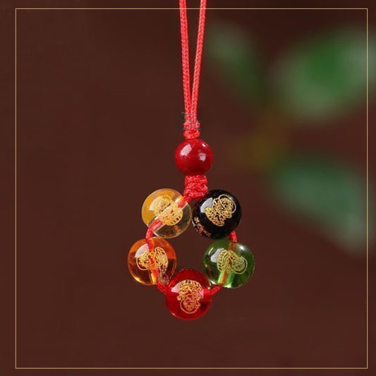 Glass Beads Charm – Five Gods of Wealth Totem with Red Cord