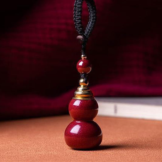 Adjustable Cinnabar Gourd Pendant – Hollow Design, Screw Cap, Red Sandalwood Texture