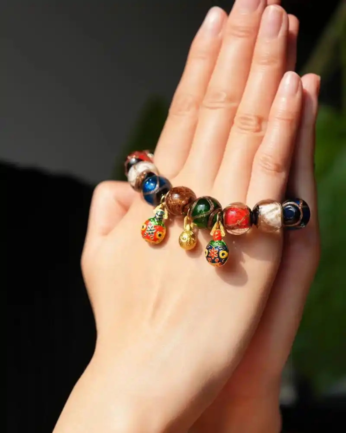 Handmade Incense Ash Glass Bead Bracelet – Multicolor Totem Design (2 Sizes)