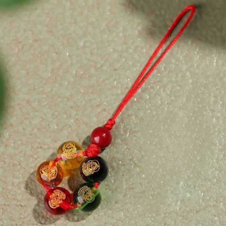 Glass Beads Charm – Five Gods of Wealth Totem with Red Cord