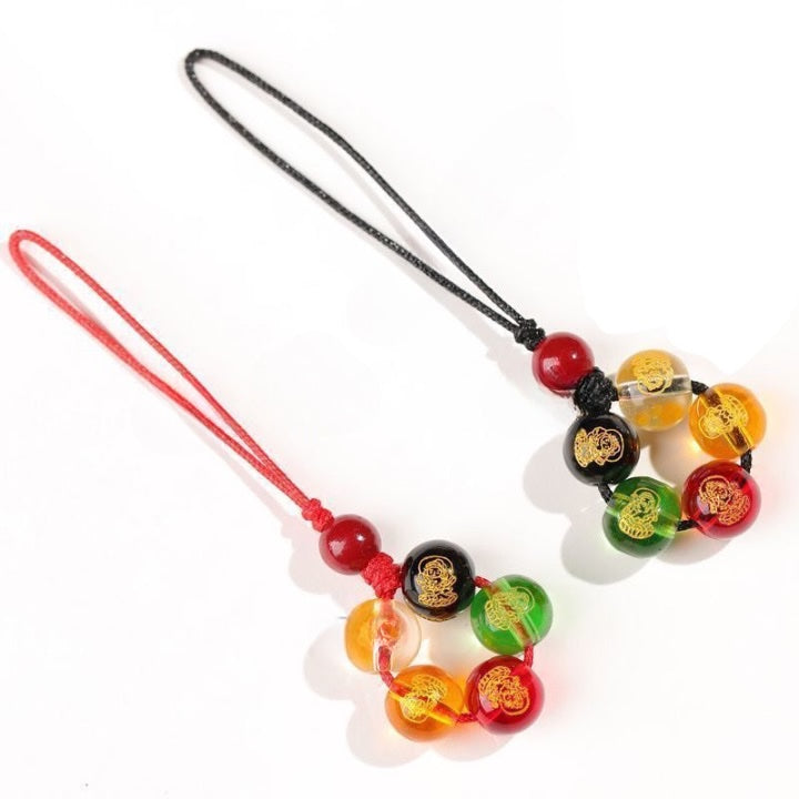 Glass Beads Charm – Five Gods of Wealth Totem with Red Cord