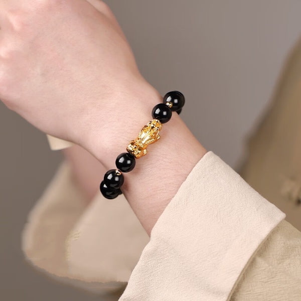 Black Obsidian Pixiu Bracelet – 10mm Beads