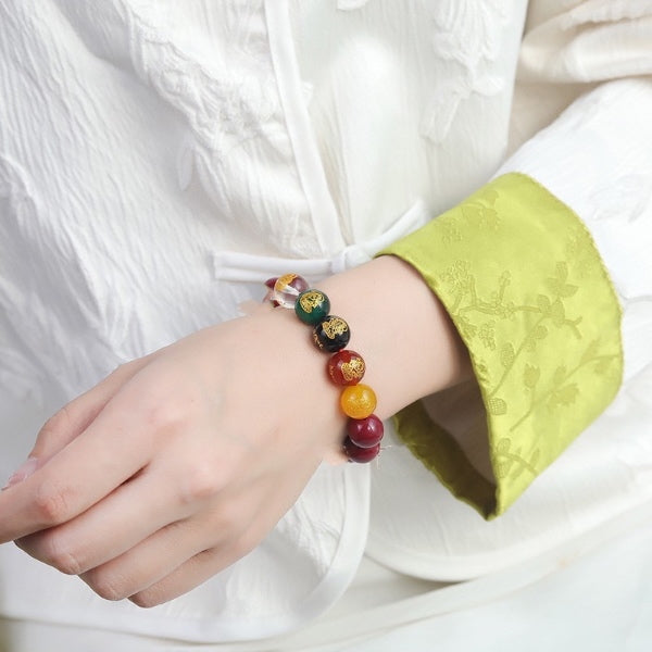 Natural Red Cinnabar Bracelet – Five Wealth Gods Totem, 12mm Elastic Fit