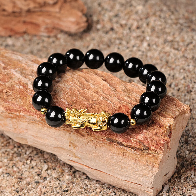 Black Obsidian Pixiu Bracelet – 10mm Beads