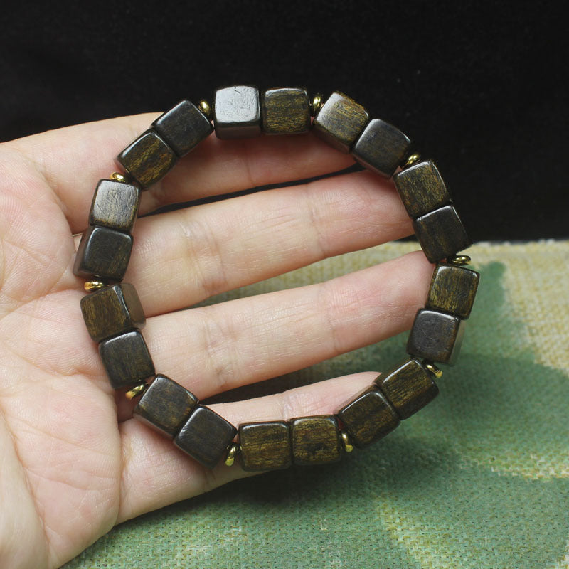 Box Bead Bracelet – 9mm Square Agarwood Style with Gold Spacers