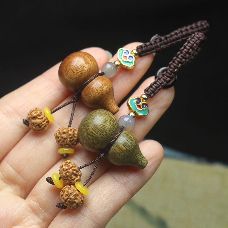 Mini Gourd Pendant – Green Sandalwood or Rosewood with Bodhi Beads & Cord