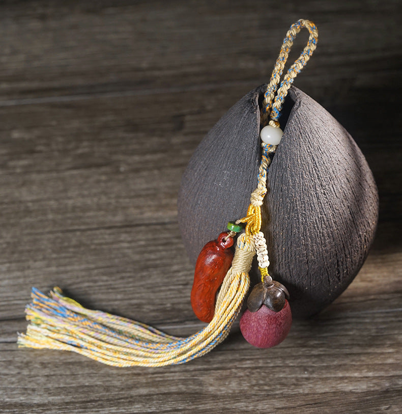 Symbolic Charm – “Big Red & Purple” Eggplant and Chili Tassel Pendant