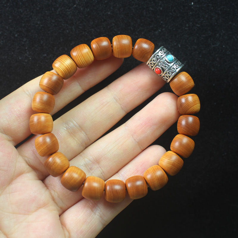 High-Oil Cypress Wood Bracelet – 10mm Beads with Tibetan Mantra Charm