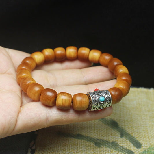 High-Oil Cypress Wood Bracelet – 10mm Beads with Tibetan Mantra Charm