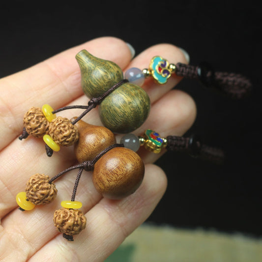 Mini Gourd Pendant – Green Sandalwood or Rosewood with Bodhi Beads & Cord
