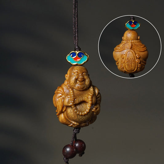 Handcarved Green Sandalwood Maitreya Buddha Charm – 2x3cm Pendant