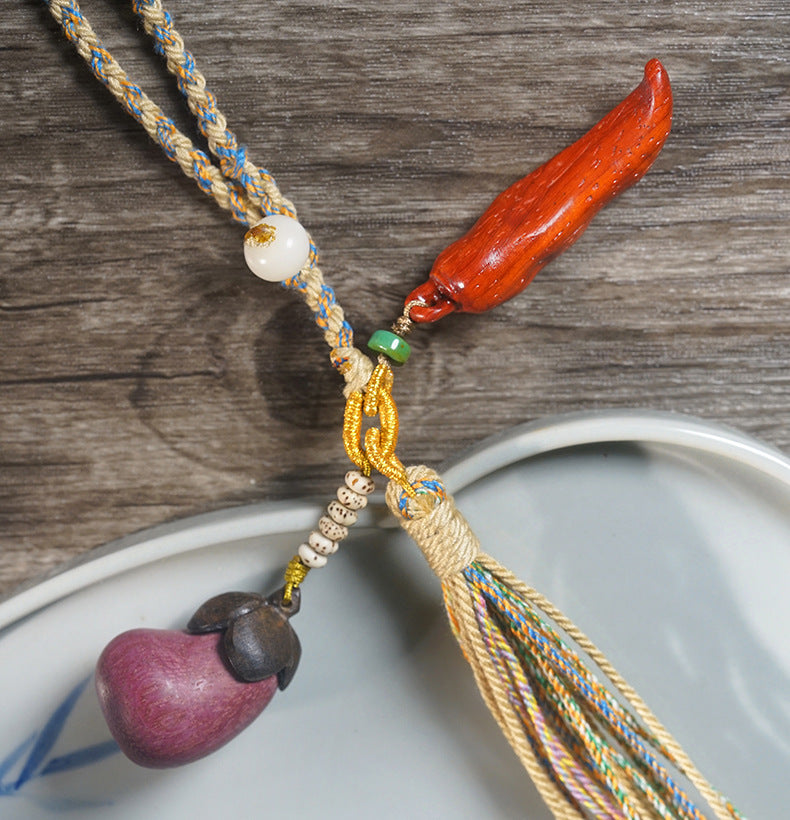 Symbolic Charm – “Big Red & Purple” Eggplant and Chili Tassel Pendant