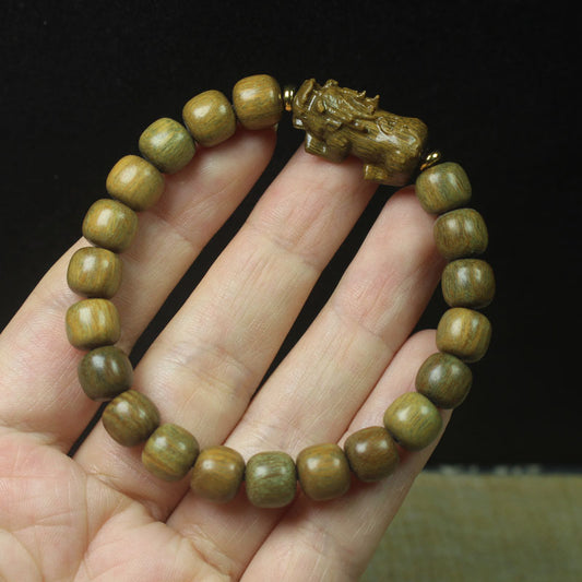 Green Sandalwood Pixiu Beaded Bracelet – 9mm, Light & Subtle Design