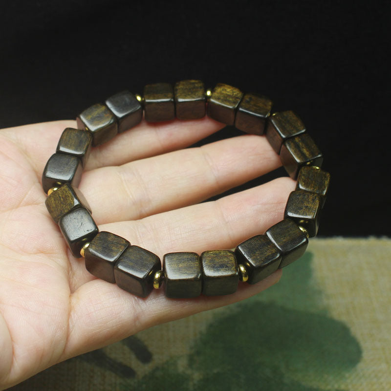 Box Bead Bracelet – 9mm Square Agarwood Style with Gold Spacers