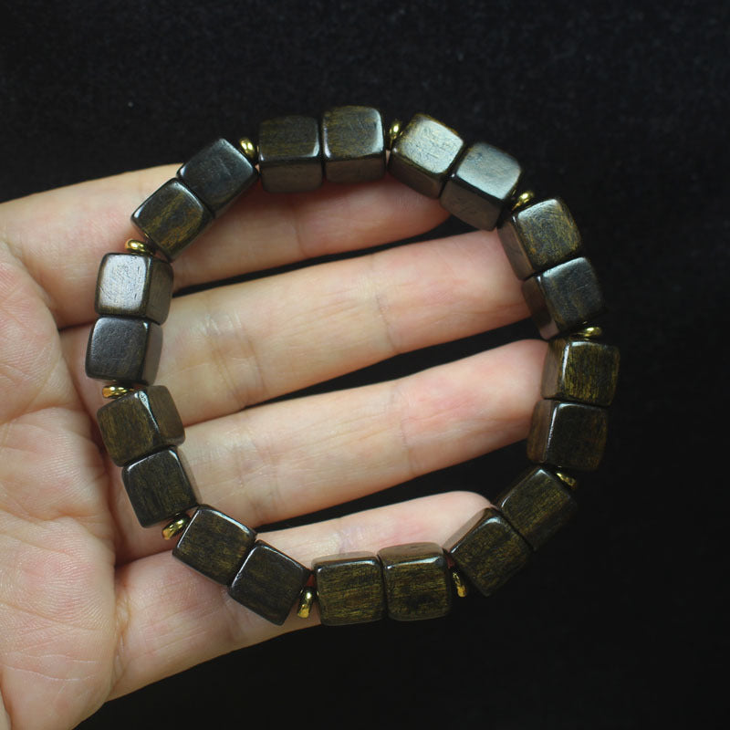 Box Bead Bracelet – 9mm Square Agarwood Style with Gold Spacers
