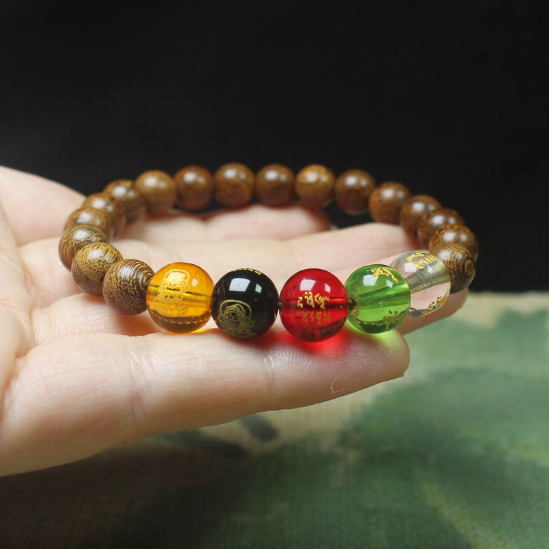 Golden Phoebe Bracelet – Five Gods of Wealth Totem, 8mm Beads