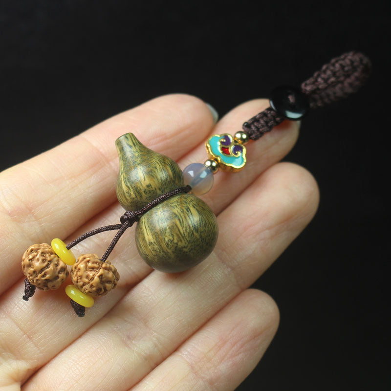 Mini Gourd Pendant – Green Sandalwood or Rosewood with Bodhi Beads & Cord