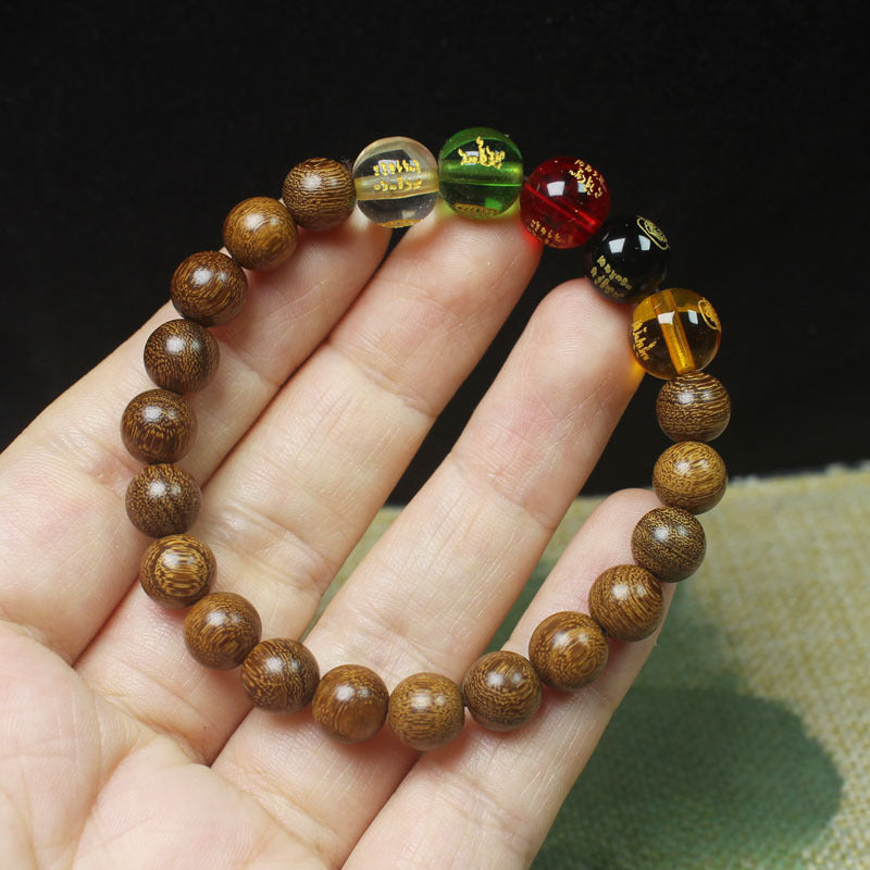 Golden Phoebe Bracelet – Five Gods of Wealth Totem, 8mm Beads