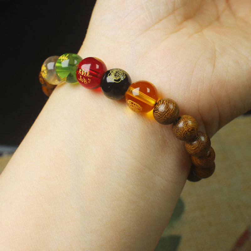 Golden Phoebe Bracelet – Five Gods of Wealth Totem, 8mm Beads