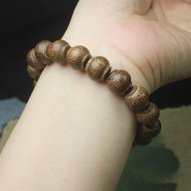 Agarwood Lantern Bead Bracelet – 12mm, Carved Dome Shape