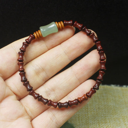 Mini Blood Sandalwood Bamboo Bracelet – With Celadon Accent Bead