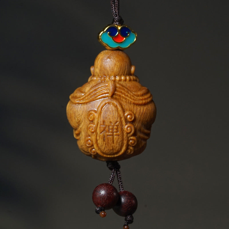 Handcarved Green Sandalwood Maitreya Buddha Charm – 2x3cm Pendant