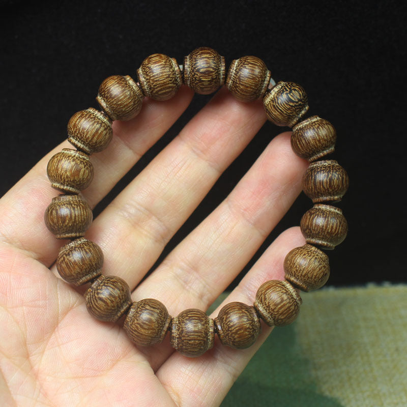 Agarwood Lantern Bead Bracelet – 12mm, Carved Dome Shape