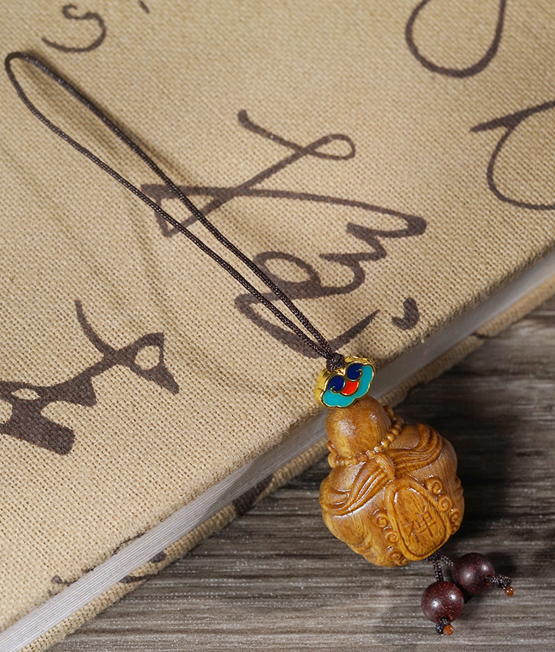 Handcarved Green Sandalwood Maitreya Buddha Charm – 2x3cm Pendant