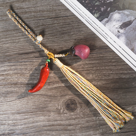 Symbolic Charm – “Big Red & Purple” Eggplant and Chili Tassel Pendant