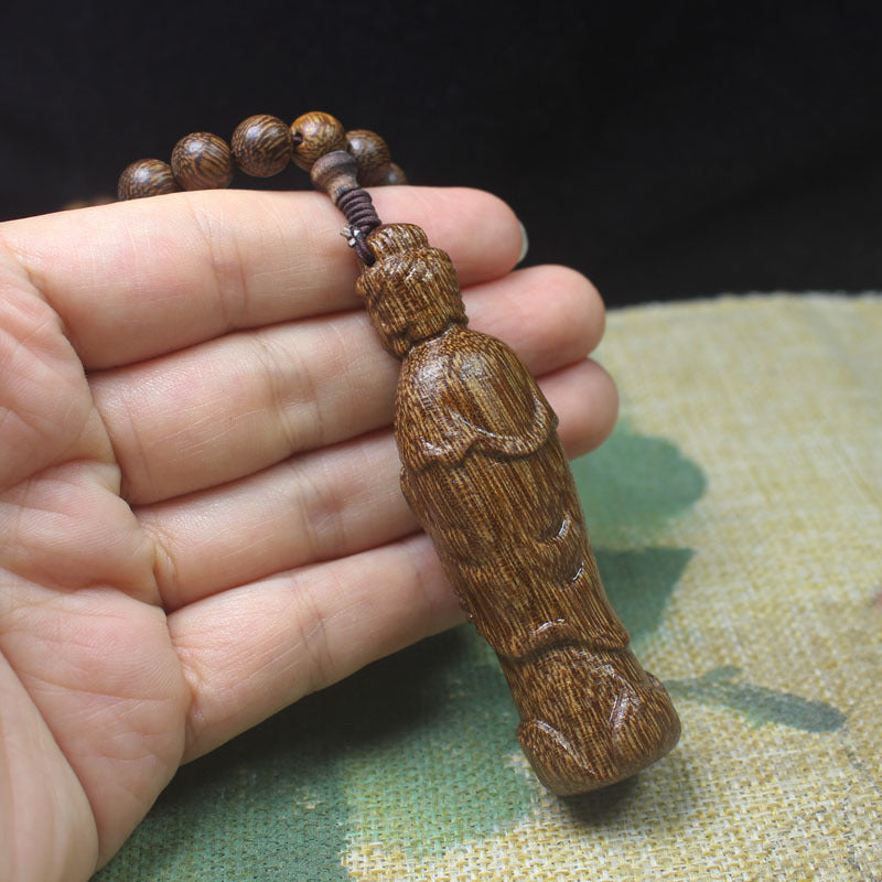 Agarwood Beaded Necklace – 8mm Round Beads with Carved Guanyin Pendant