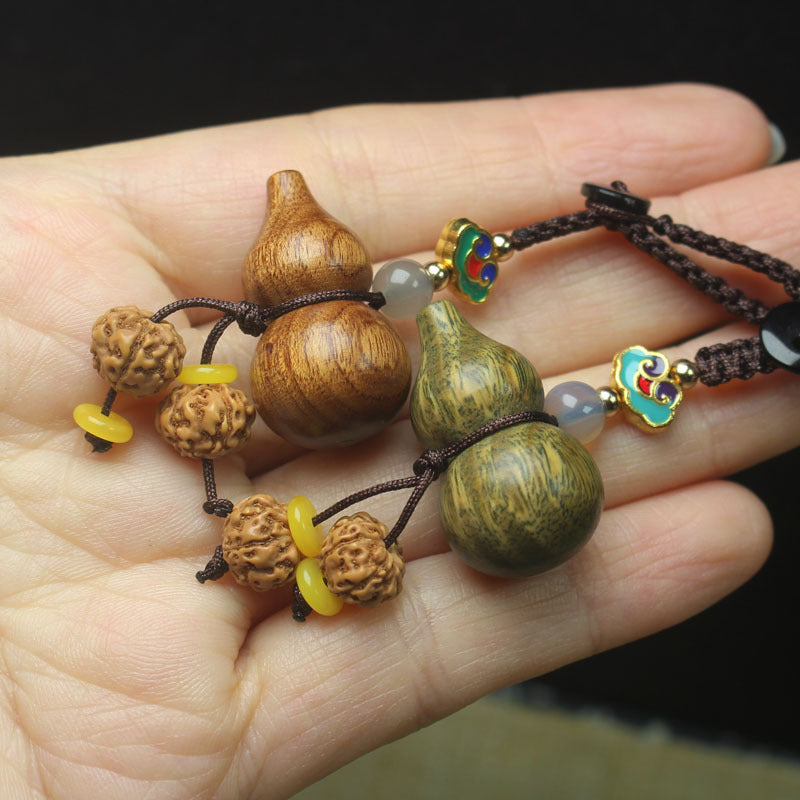 Mini Gourd Pendant – Green Sandalwood or Rosewood with Bodhi Beads & Cord