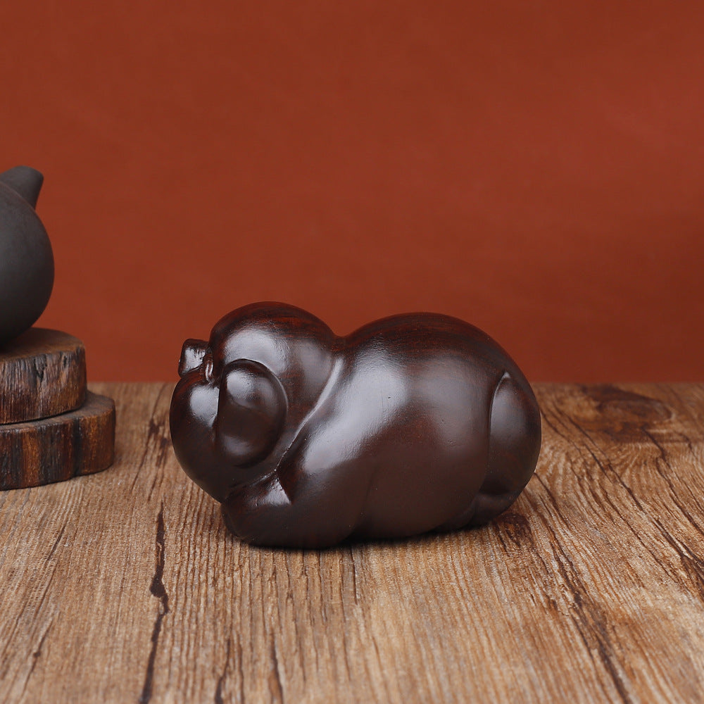 Hand-Carved Ebony Pig Statue – Symbol of Fortune and Joy (8cm)