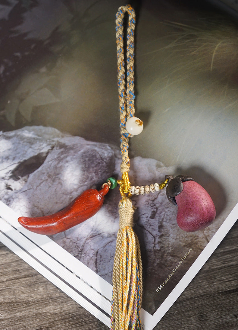 Symbolic Charm – “Big Red & Purple” Eggplant and Chili Tassel Pendant
