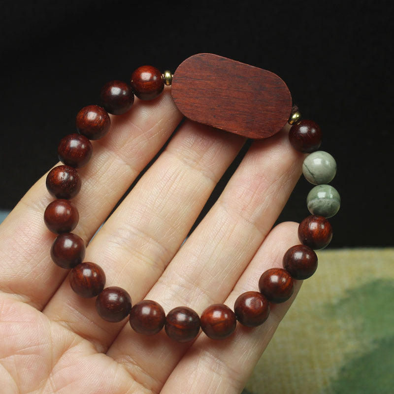 Zambian Rosewood Bracelet – Baseplate Totem Charm, 8mm Beads