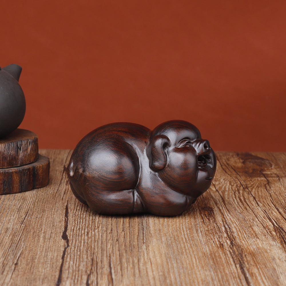 Hand-Carved Ebony Pig Statue – Symbol of Fortune and Joy (8cm)