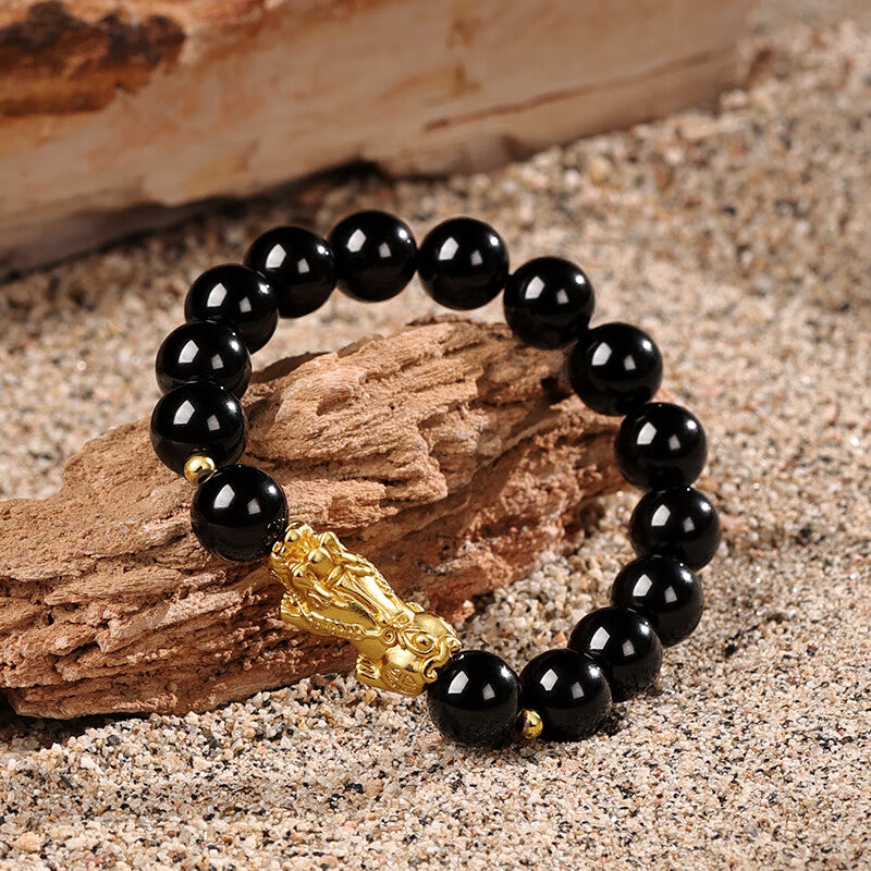 Black Obsidian Pixiu Bracelet – 10mm Beads