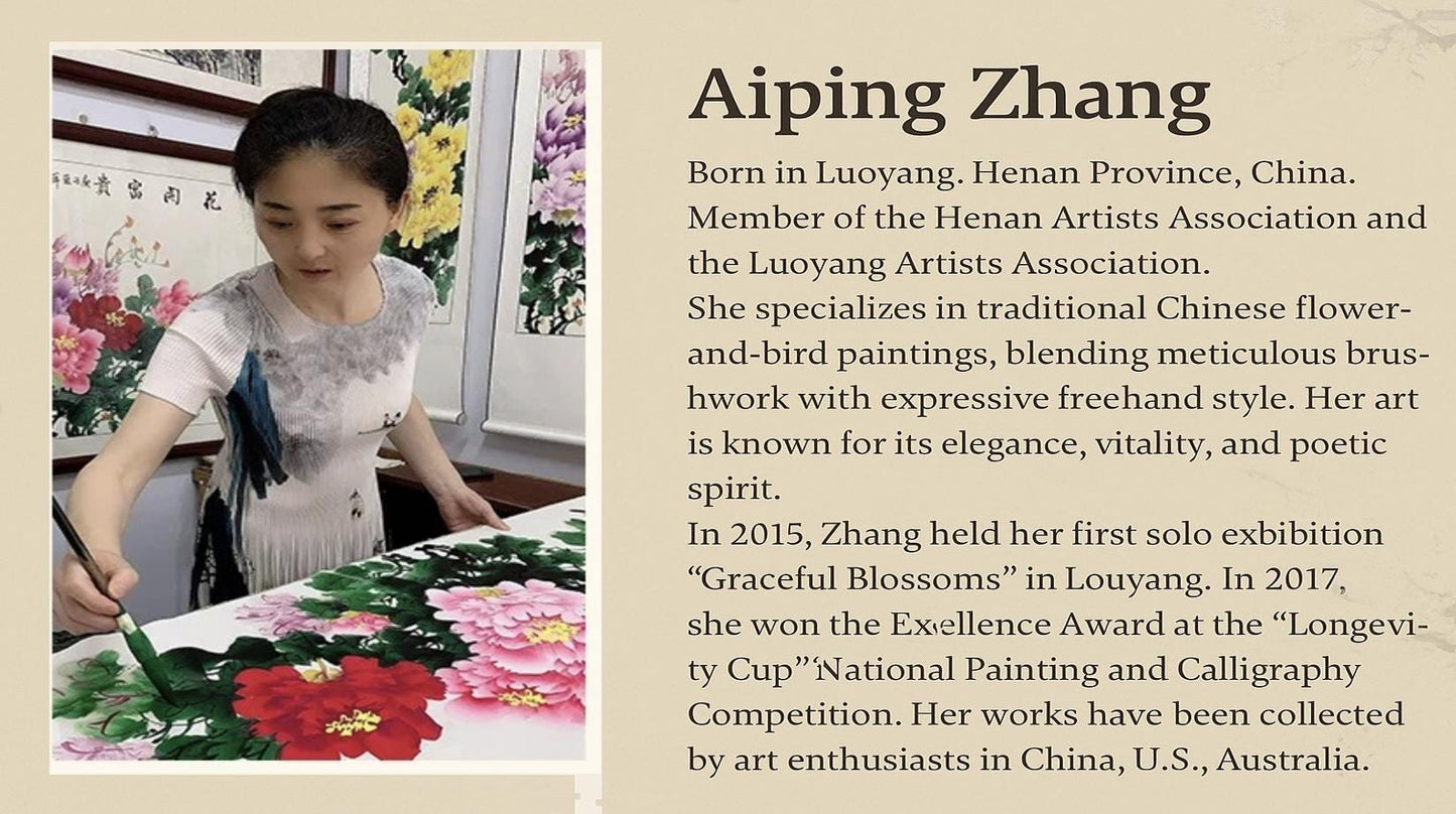 Hand-Painted Peony Painting “Blooming Prosperity” on Xuan Paper | Chinese Ink Art | 20×20 in Original
