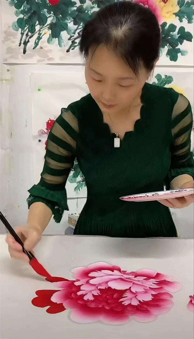 Hand-Painted Peony Painting “Blooming Wealth & Harmony” on Xuan Paper | Chinese Ink Art | 54×27 in Original