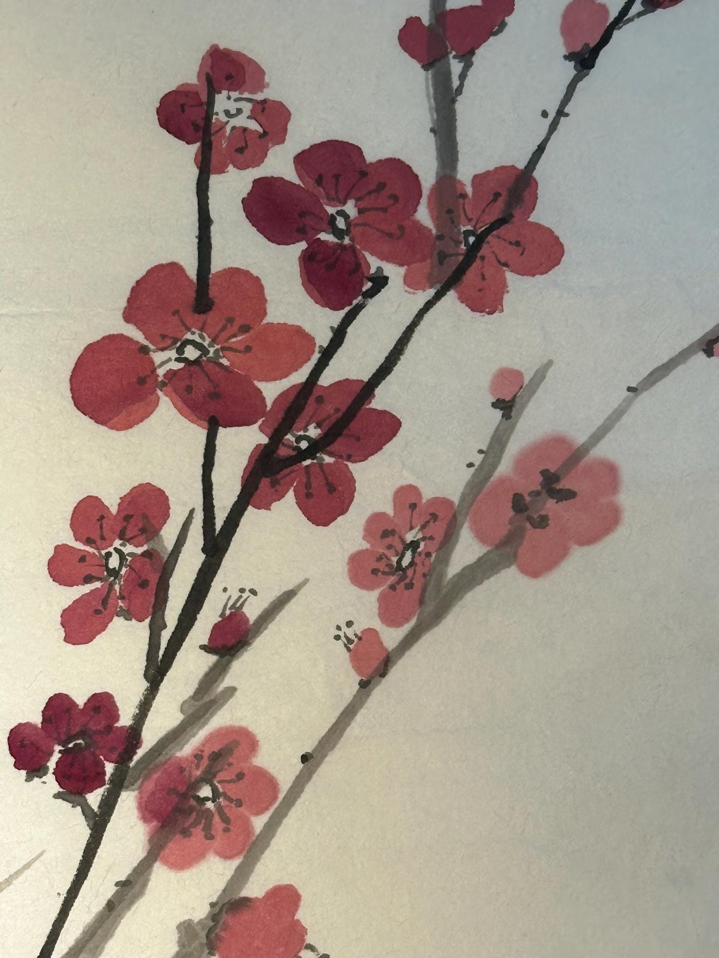 Original Chinese Ink Plum Blossom Painting, Hand Painted Floral Wall Art on Rice Paper, 9 x 13 Inches