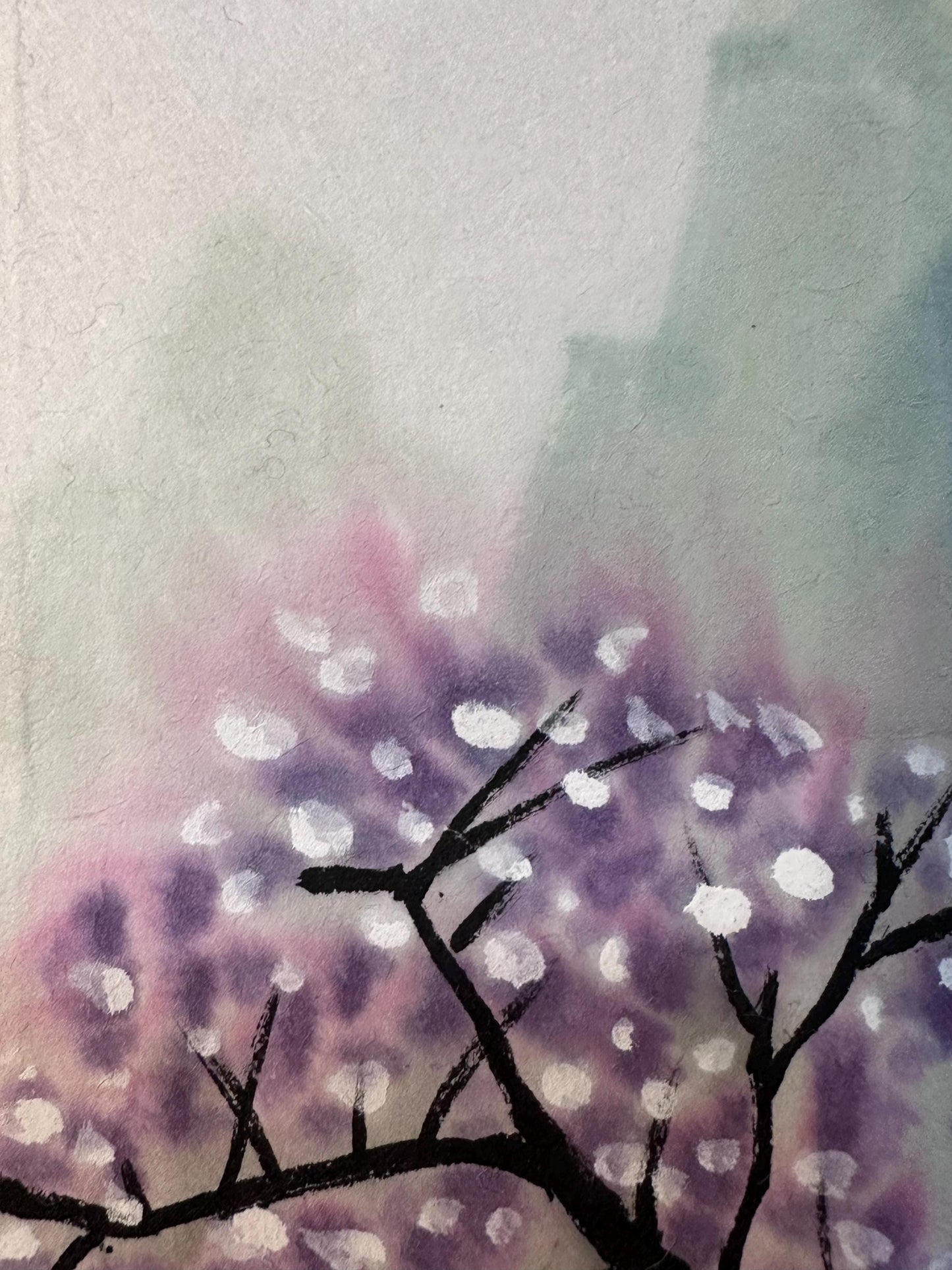 Original Chinese Ink Spring Landscape Painting, Hand Painted Floral Mountain Scene on Rice Paper, 10 × 13 Inches