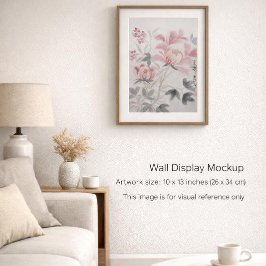 Original Chinese Ink Floral Painting, Hand Painted Pink Blossom on Rice Paper, Spring Flower Wall Art, 10 × 13 Inches