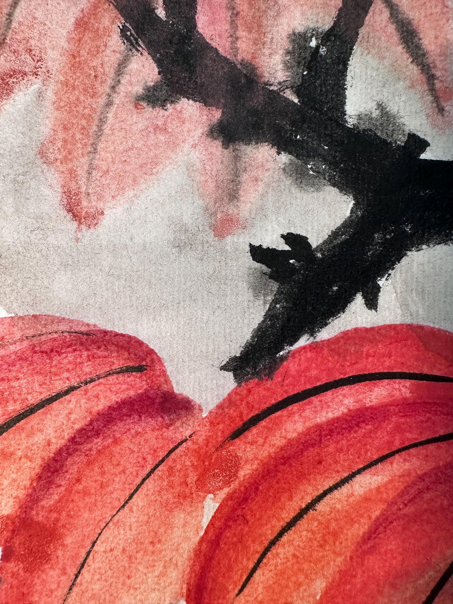 Original Chinese Ink Painting “Peace and Blessing”, Two Birds under the Moon, Hand Painted Art on Rice Paper, 12 x 13 Inches