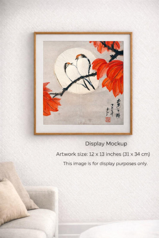 Original hand painted peace and blessing birds Chinese ink painting on rice paper
