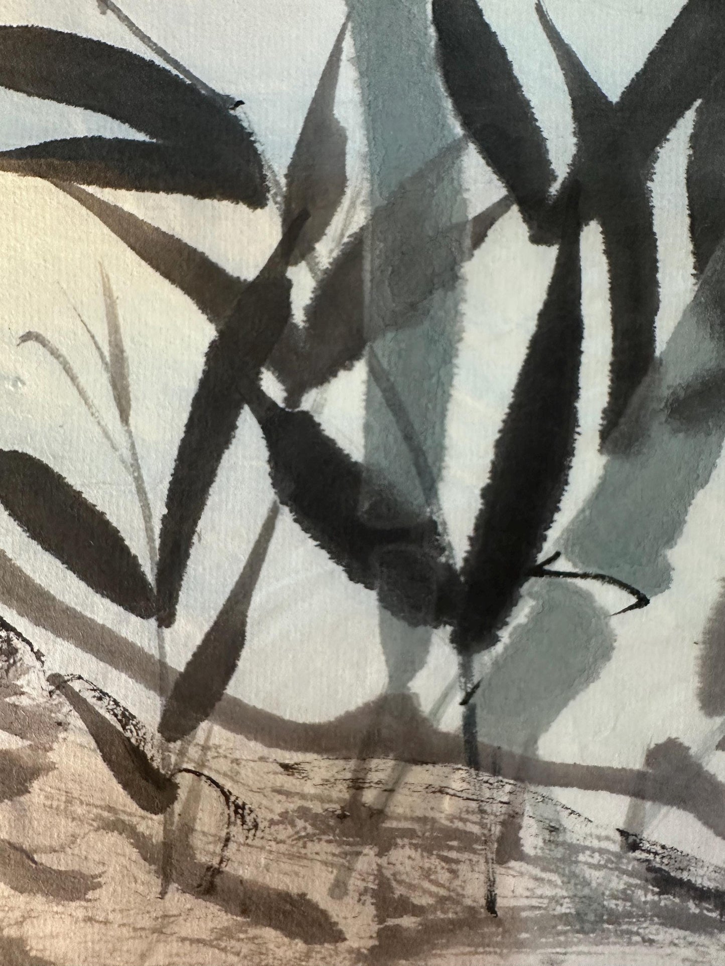 Original Chinese Ink Bamboo Painting, “Integrity and Moral Strength”, Hand Painted Square Wall Art on Rice Paper, 13 x 13 Inches