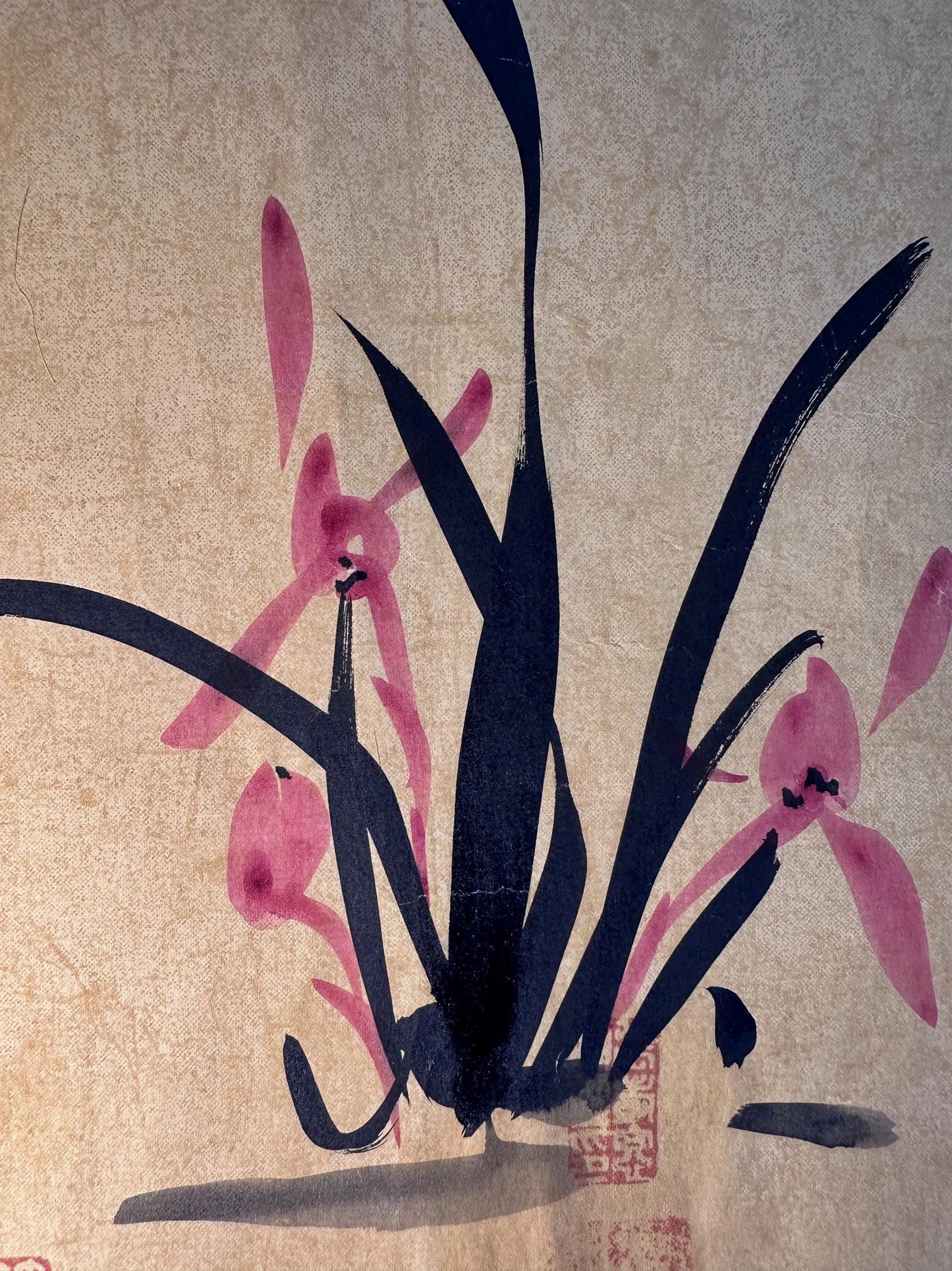 Original Chinese Ink Orchid Painting “Qing Xiang”, Hand Painted Floral Wall Art on Antique-Style Art Paper, 18 x 13 Inches