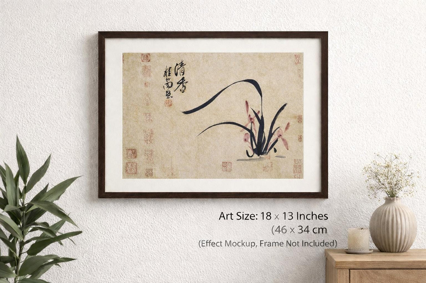 Original Chinese Ink Orchid Painting “Qing Xiang”, Hand Painted Floral Wall Art on Antique-Style Art Paper, 18 x 13 Inches