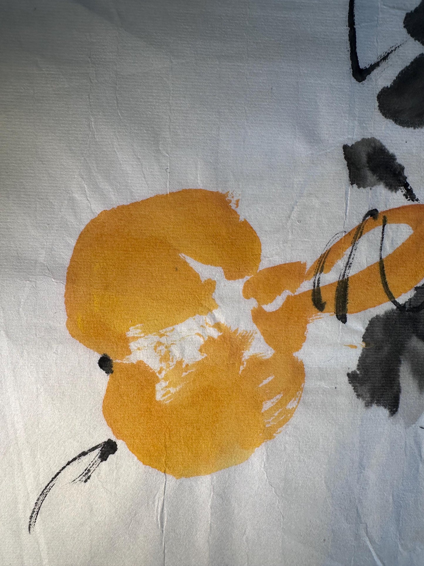 Original Chinese Ink Gourd Painting “Fortune and Blessings”, Hand Painted Symbolic Wall Art on Rice Paper, 13 x 17 Inches